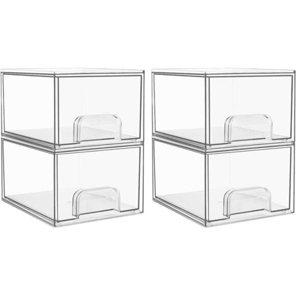 4 Pack Clear Stackable Storage Drawers, Tall Acrylic Bathroom Makeup Organizer - Picture 1 of 7